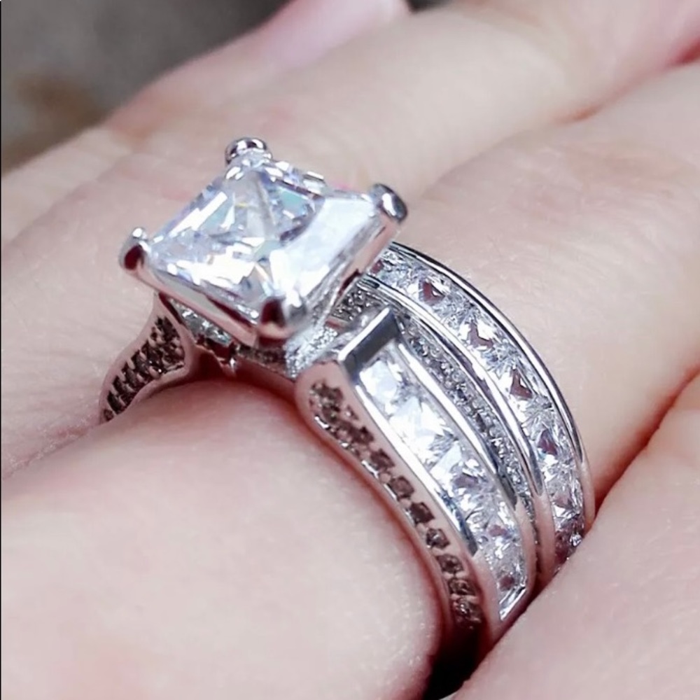 2pc 1.25 Princes Cut Engagement Wedding Ring Set